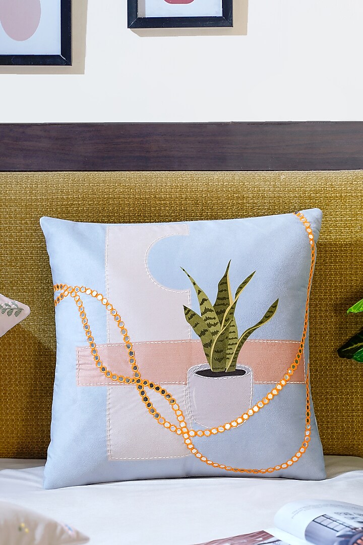 Pastel Blue Premium Velvet Tropical Printed Handcrafted Cushion Cover (Set of 5) by Mid July Home at Pernia's Pop Up Shop