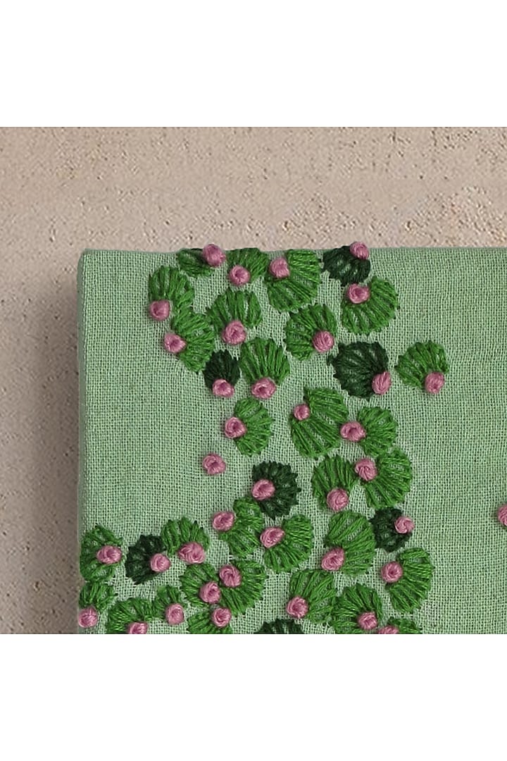 Mint Green Wood & Cotton Hand Embroidered Handcrafted Wall Decor by Mid July Home at Pernia's Pop Up Shop
