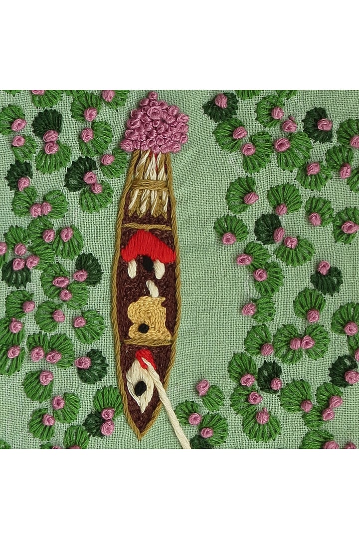 Mint Green Wood & Cotton Hand Embroidered Handcrafted Wall Decor by Mid July Home at Pernia's Pop Up Shop