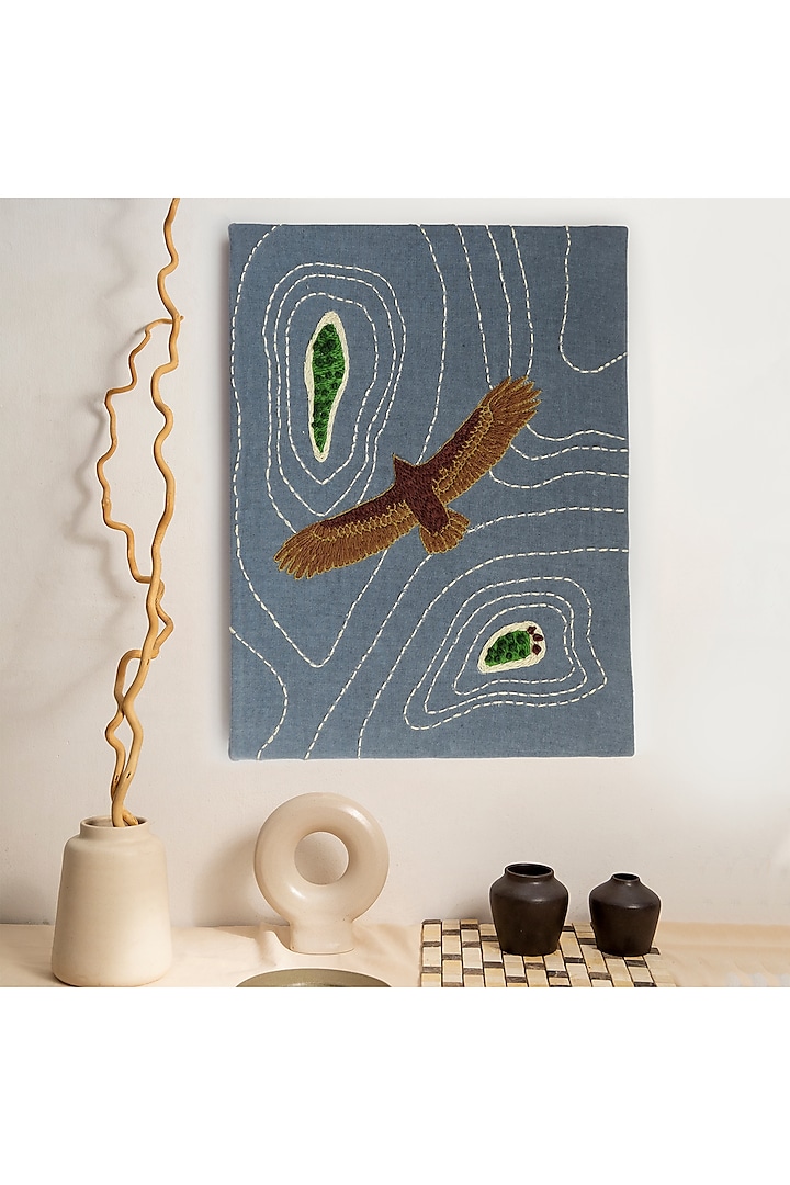 Grey Wood & Cotton Hand Embroidered Handcrafted Wall Decor by Mid July Home