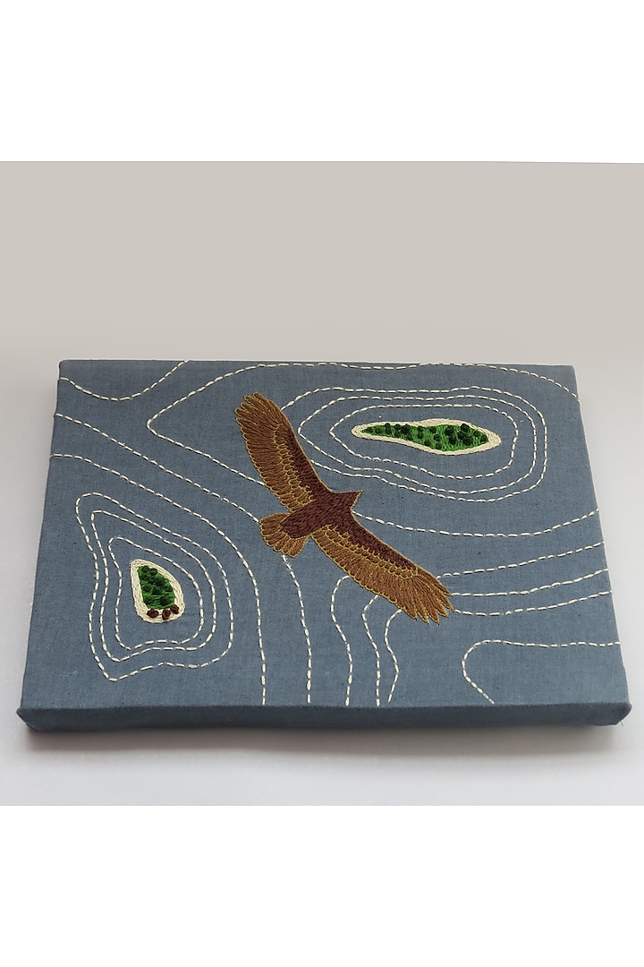 Grey Wood & Cotton Hand Embroidered Handcrafted Wall Decor by Mid July Home at Pernia's Pop Up Shop