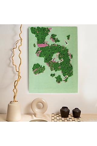 Mint Green Wood & Cotton Hand Embroidered Handcrafted Wall Decor by Mid July Home
