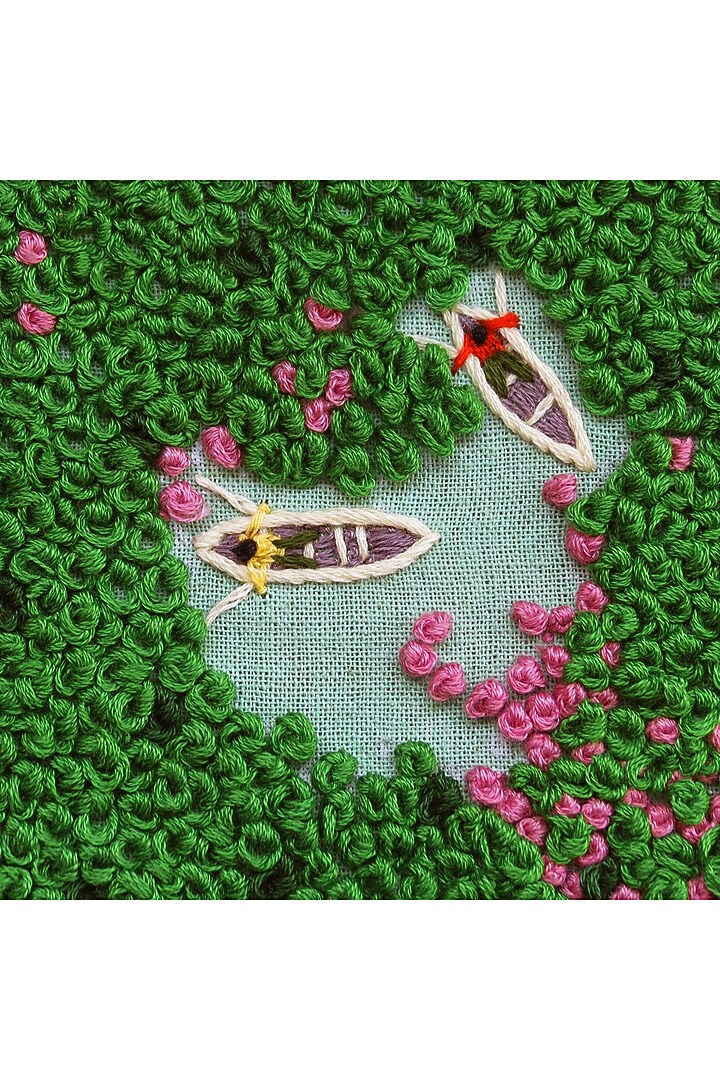 Mint Green Wood & Cotton Hand Embroidered Handcrafted Wall Decor by Mid July Home at Pernia's Pop Up Shop