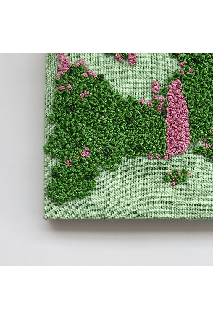 Mint Green Wood & Cotton Hand Embroidered Handcrafted Wall Decor by Mid July Home at Pernia's Pop Up Shop