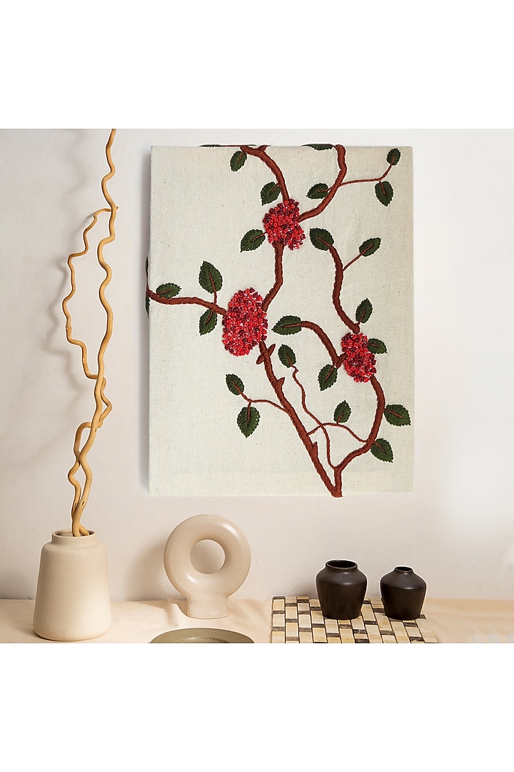 Off-White Wood & Cotton Hand Embroidered Handcrafted Wall Decor by Mid July Home