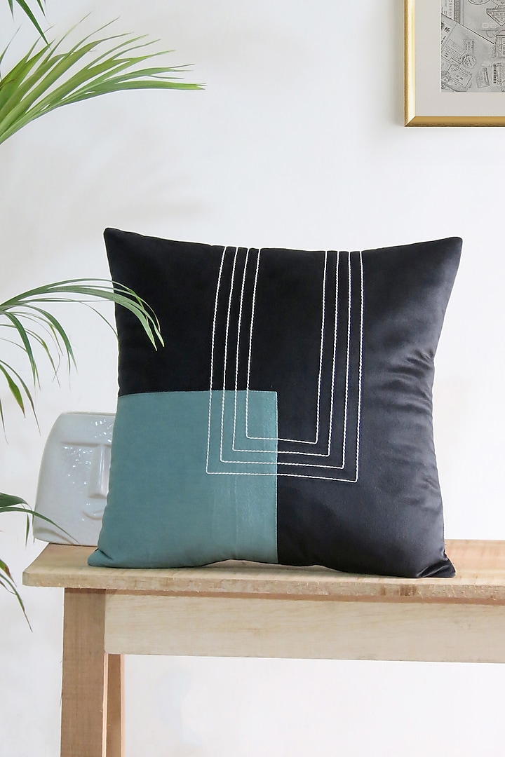 Black & Blue Velvet Patchwork Cushion Cover by Mid July Home