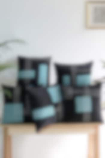Black & Blue Velvet Patchwork Cushion Cover (Set Of 5) by Mid July Home