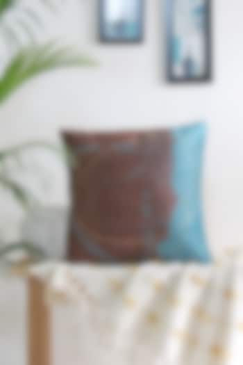 Blue & Brown Velvet Abstract Printed Cushion Cover by Mid July Home
