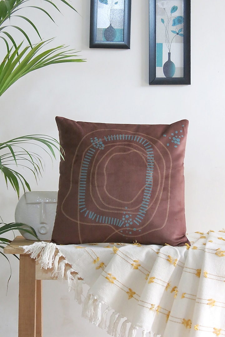Dark Brown Velvet Abstract Printed Cushion Cover by Mid July Home