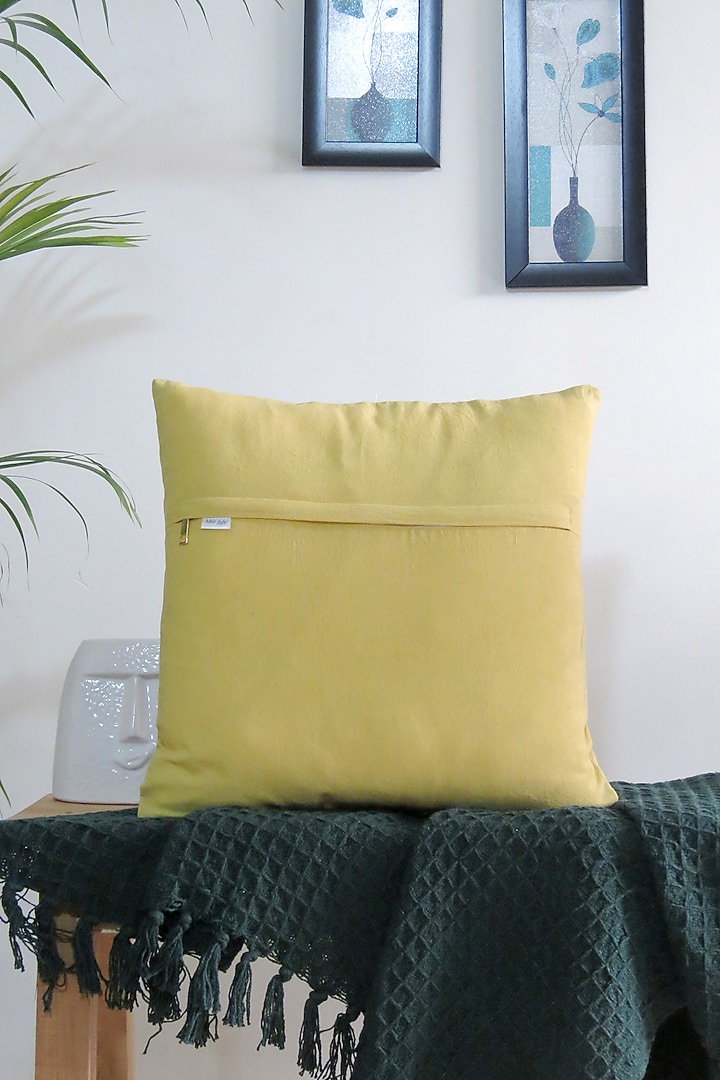 Yellow Cotton Zardosi Embroidered Handcrafted Cushion Cover by Mid July Home at Pernia's Pop Up Shop