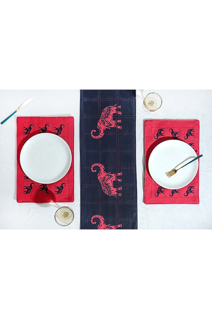 Black Cotton Elephant Printed Table Runner by Mid July Home at Pernia's Pop Up Shop