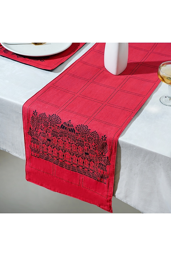 Red Cotton Temple Printed Table Runner by Mid July Home
