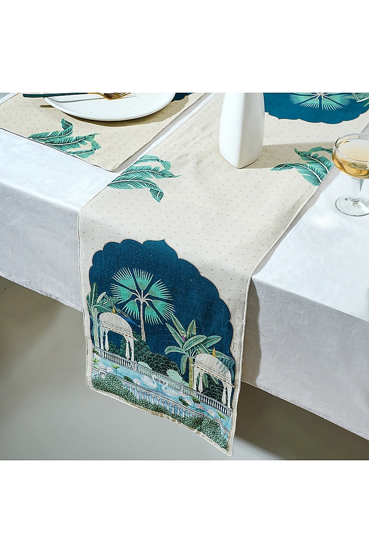 Beige Cotton Printed Table Runner by Mid July Home