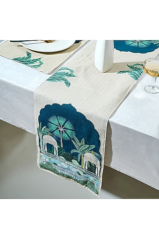 Beige Cotton Printed Table Runner by Mid July Home