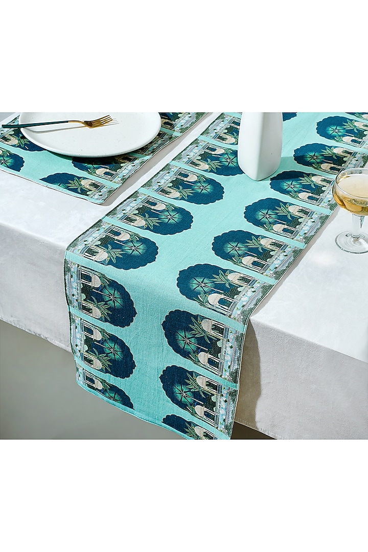 Mint Cotton Printed Table Runner by Mid July Home