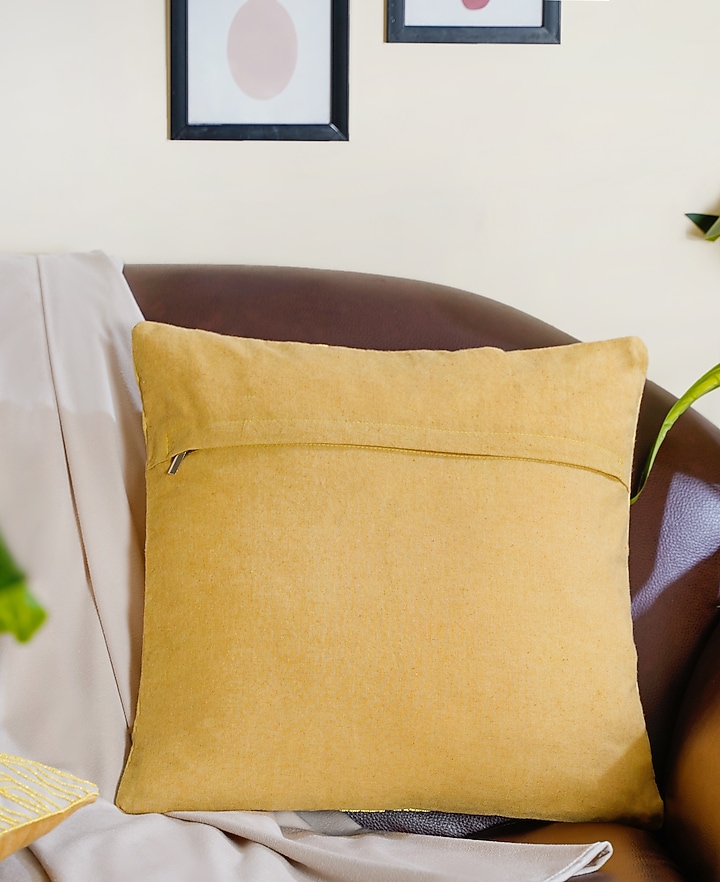Yellow Cotton Hand Embroidered Cushion Cover by Mid July Home at Pernia's Pop Up Shop