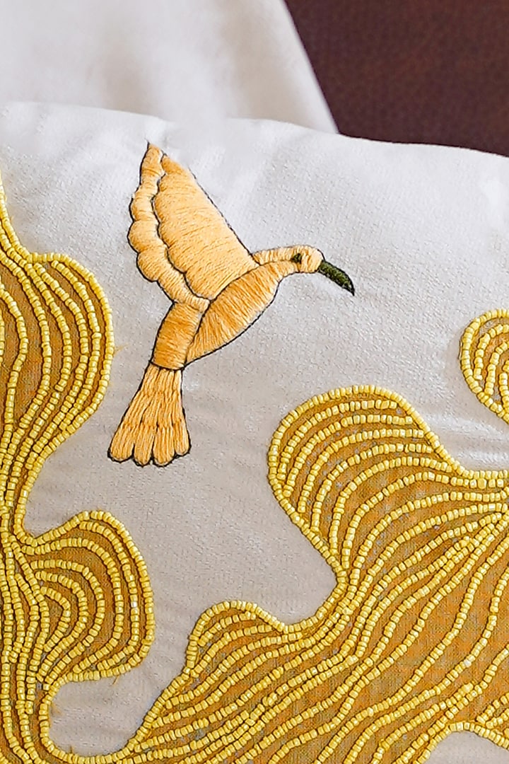 Off-White Velvet Hand Embroidered Cushion Cover by Mid July Home at Pernia's Pop Up Shop