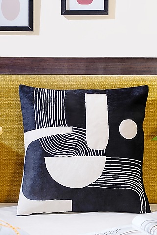 Black & White Premium Velvet Hand Embroidered Cushion Cover by Mid July Home