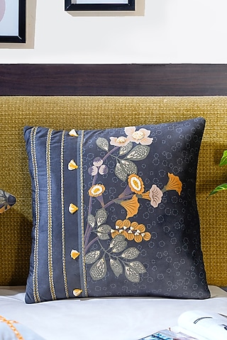 Olive Green Premium Velvet Hand Embroidered Cushion Cover by Mid July Home