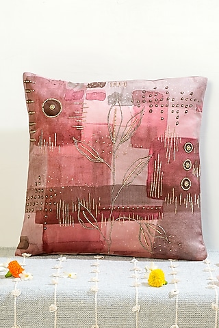 Pink & Grey Premium Velvet Hand Embroidered Cushion Cover by Mid July Home