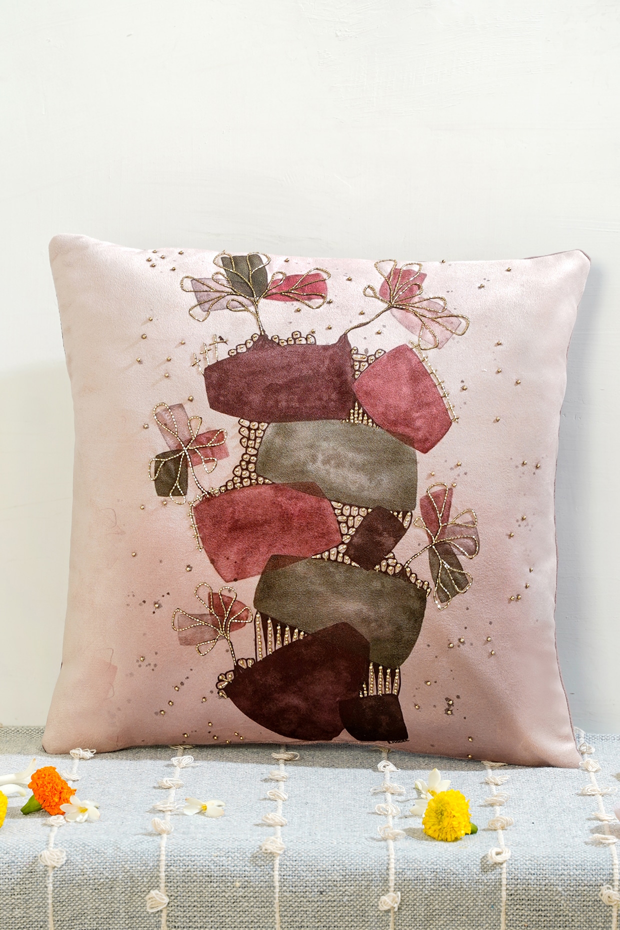 Grey embroidered clearance cushion