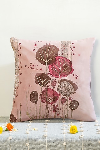 Pink & Grey Premium Velvet Hand Embroidered Cushion Cover by Mid July Home