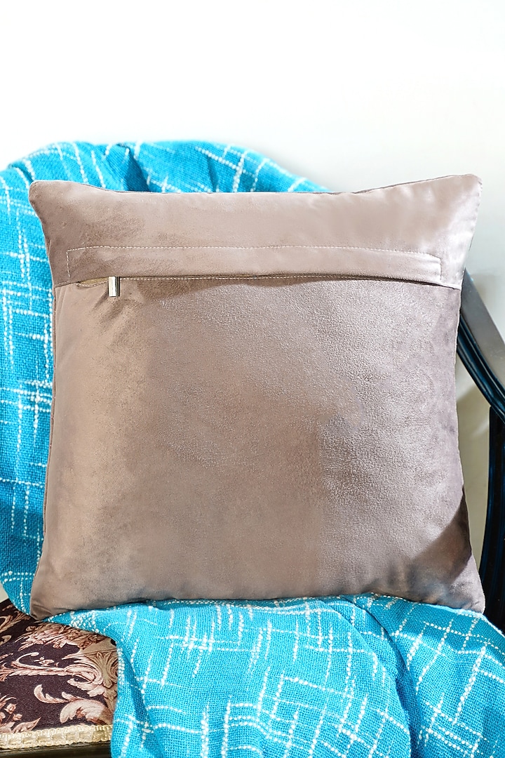 Beige Premium Velvet Hand Embellished Cushion Cover by Mid July Home at Pernia's Pop Up Shop