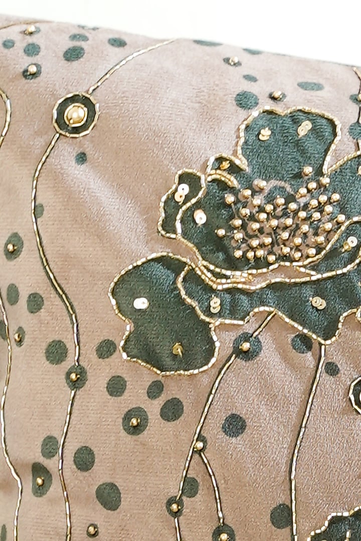 Beige Premium Velvet Hand Embellished Cushion Cover by Mid July Home at Pernia's Pop Up Shop