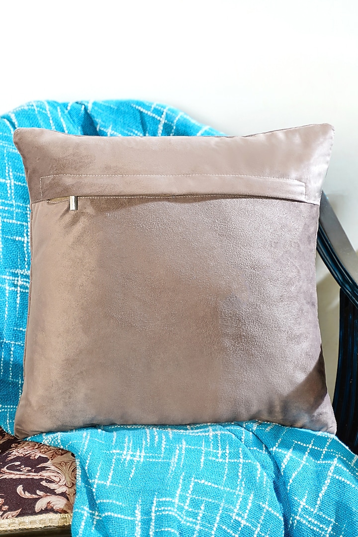Beige Premium Velvet Hand Embellished Cushion Cover by Mid July Home at Pernia's Pop Up Shop