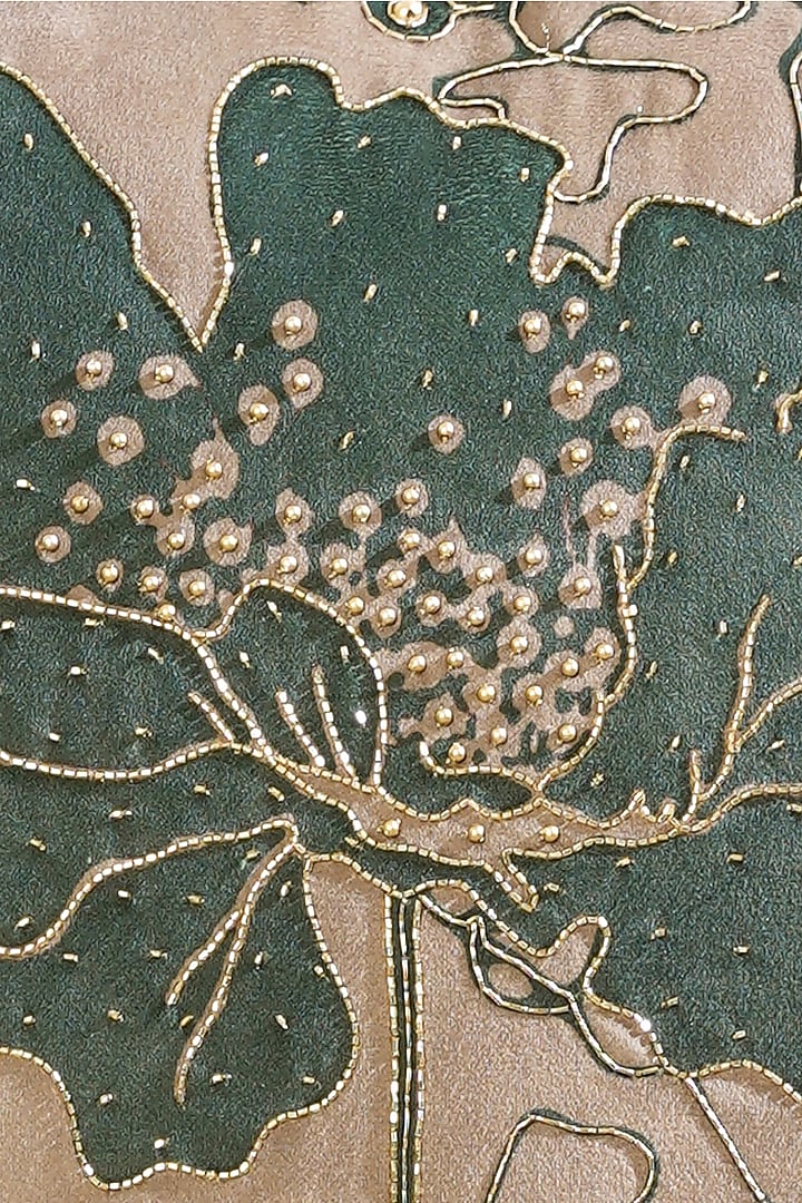 Beige Premium Velvet Hand Embellished Cushion Cover by Mid July Home at Pernia's Pop Up Shop