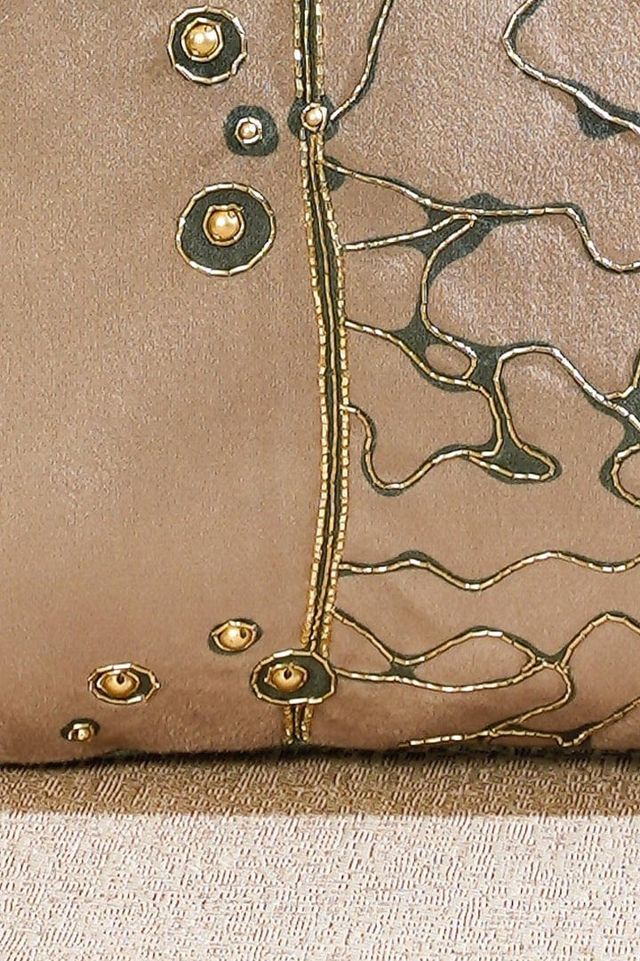Beige Premium Velvet Hand Embellished Cushion Cover by Mid July Home at Pernia's Pop Up Shop