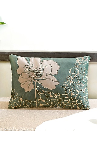 Green Premium Velvet Hand Embellished Cushion Cover by Mid July Home