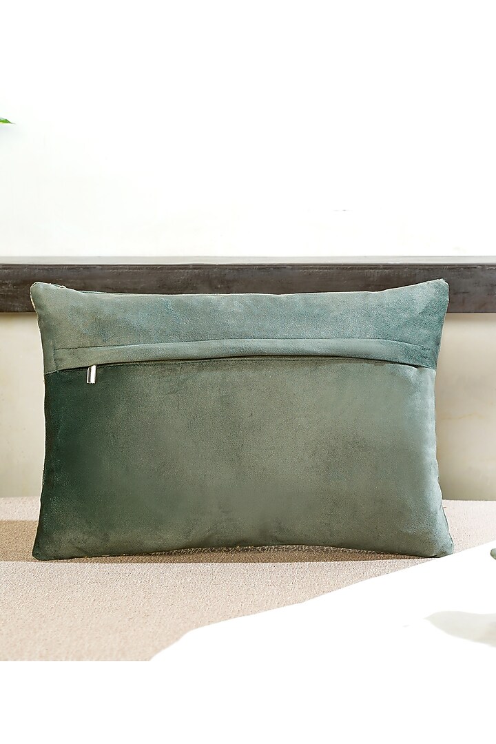 Green Premium Velvet Hand Embellished Cushion Cover by Mid July Home at Pernia's Pop Up Shop
