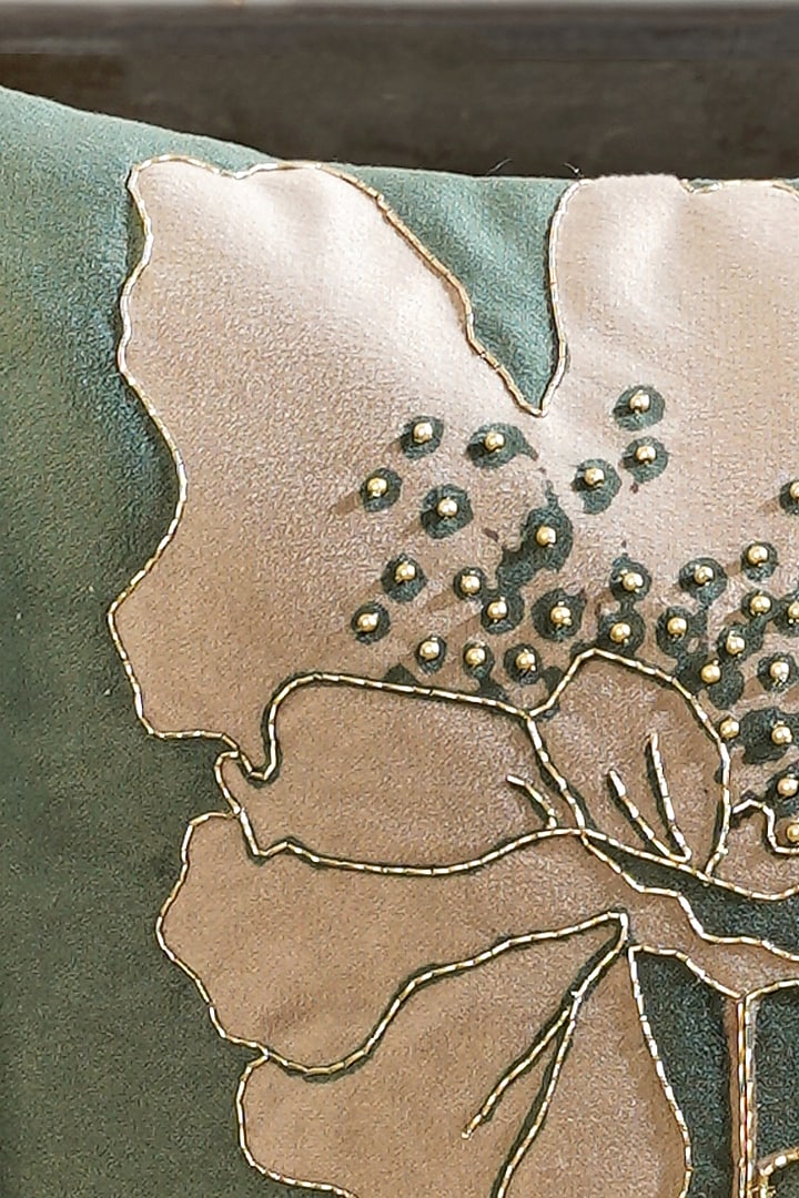 Green Premium Velvet Hand Embellished Cushion Cover by Mid July Home at Pernia's Pop Up Shop