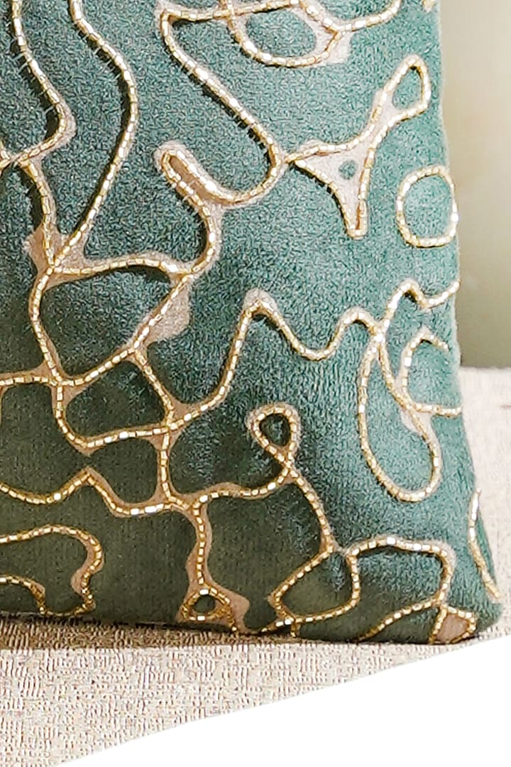 Green Premium Velvet Hand Embellished Cushion Cover by Mid July Home at Pernia's Pop Up Shop