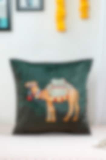 Green Premium Velvet Hand Embroidered Cushion Cover by Mid July Home