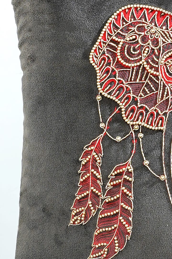 Black Premium Velvet Zardosi Embellished Cushion Cover Set by Mid July Home at Pernia's Pop Up Shop