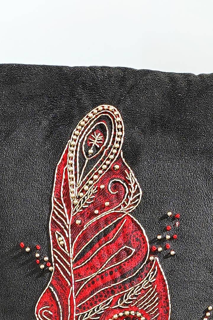 Black Premium Velvet Zardosi Embellished Cushion Cover Set by Mid July Home at Pernia's Pop Up Shop
