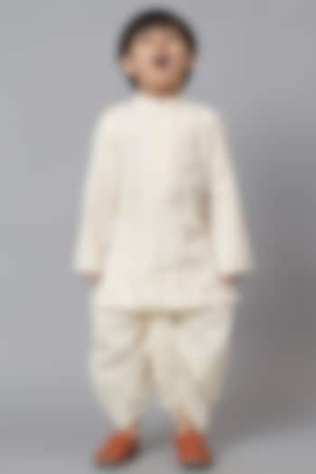 Off-White Cotton Printed Kurta Set For Boys by Mudkid at Pernia's Pop Up Shop