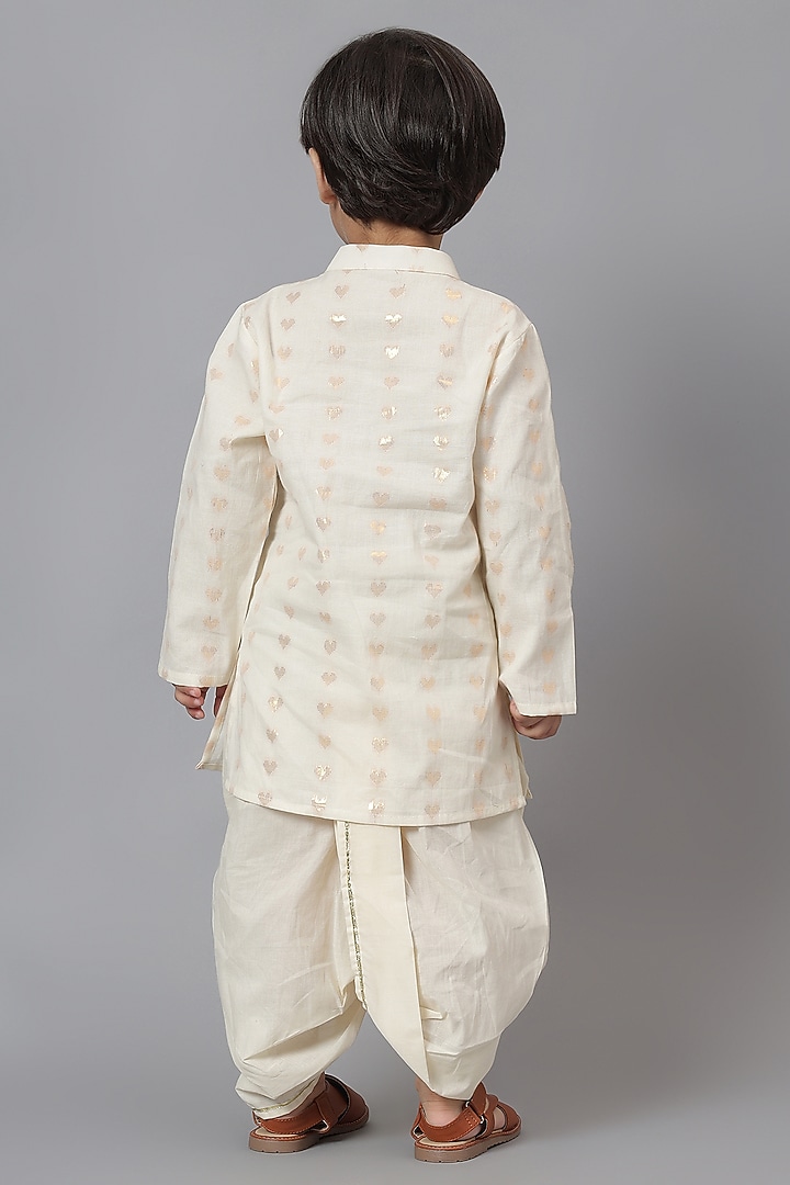 Off-White Cotton Printed Kurta Set For Boys by Mudkid at Pernia's Pop Up Shop
