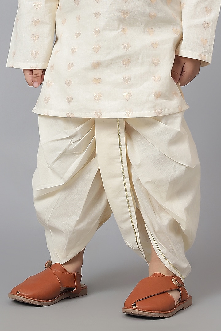 Off-White Cotton Printed Kurta Set For Boys by Mudkid at Pernia's Pop Up Shop