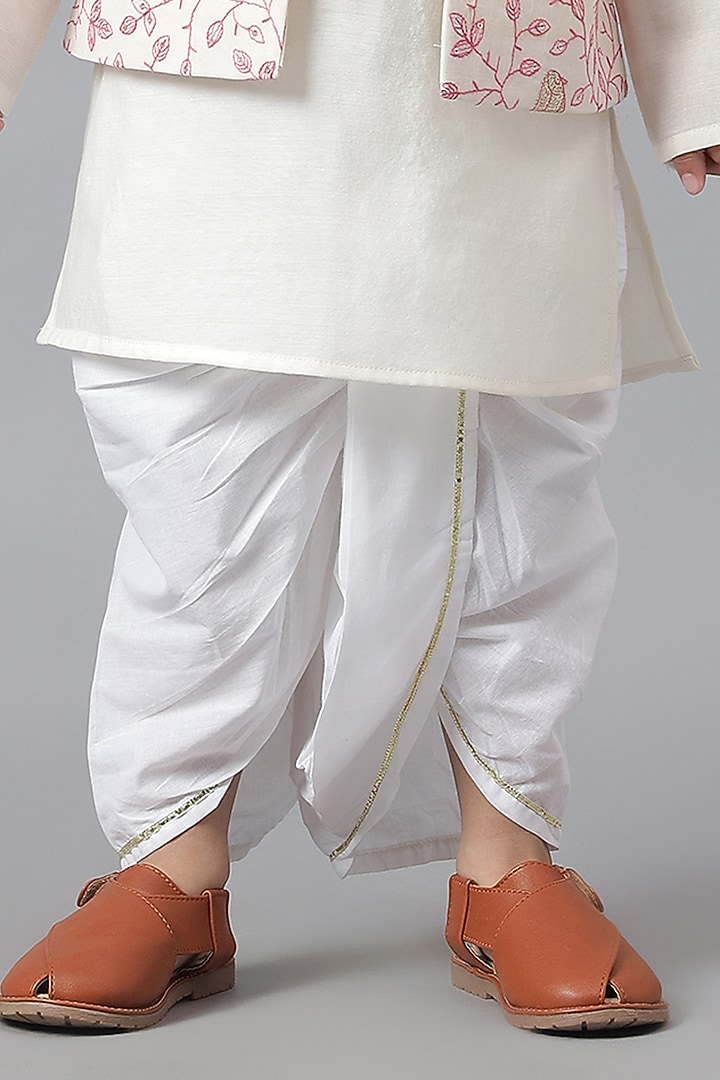 Off-White Cotton Embroidered Jacket Set For Boys by Mudkid at Pernia's Pop Up Shop