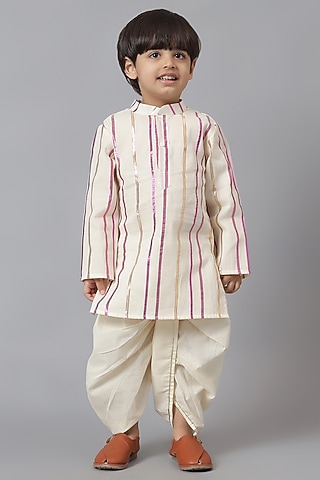 Off-White Cotton Kurta Set For Boys by Mudkid