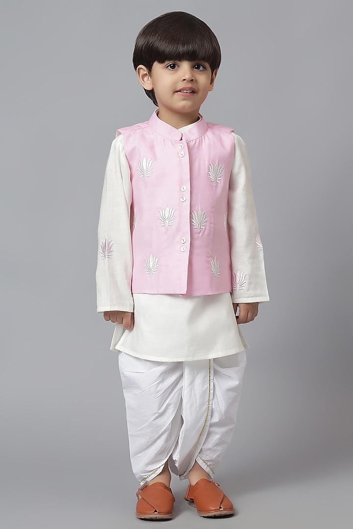 Pink Cotton Embroidered Jacket Set For Boys by Mudkid at Pernia's Pop Up Shop