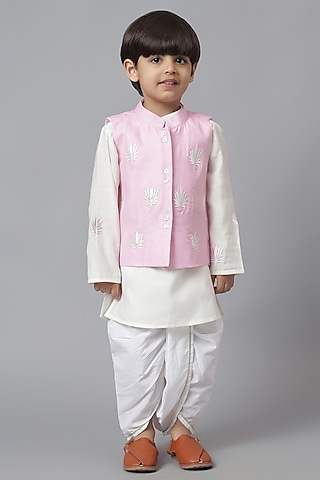 Pink Cotton Embroidered Jacket Set For Boys by Mudkid