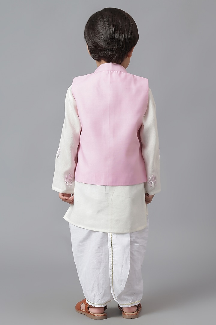 Pink Cotton Embroidered Jacket Set For Boys by Mudkid at Pernia's Pop Up Shop