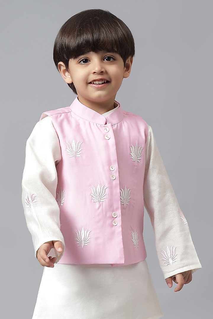 Pink Cotton Embroidered Jacket Set For Boys by Mudkid at Pernia's Pop Up Shop