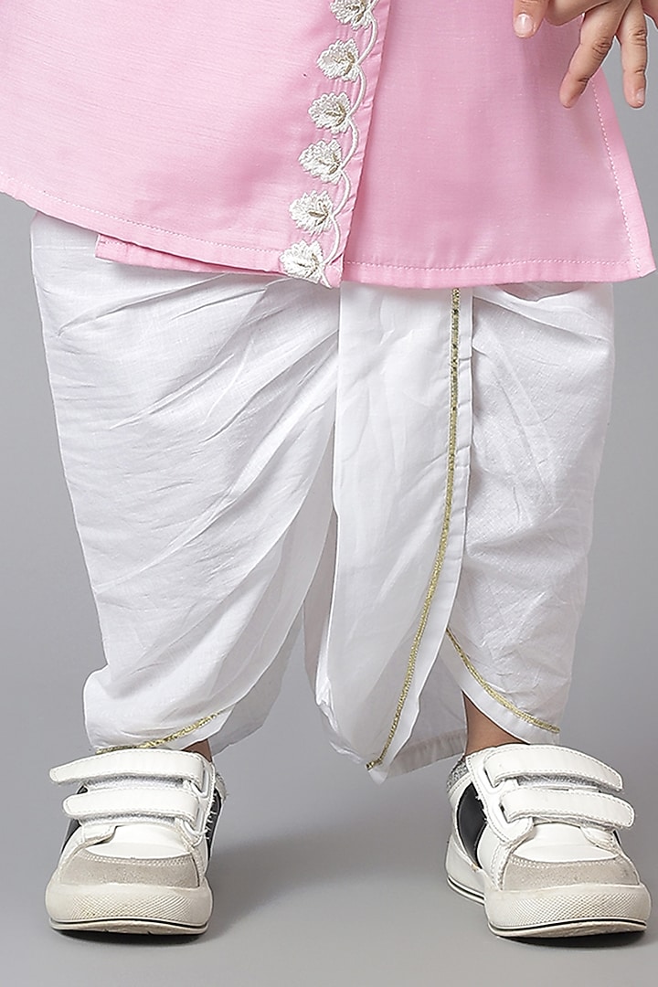 Pink Cotton Embroidered Kurta Set For Boys by Mudkid at Pernia's Pop Up Shop