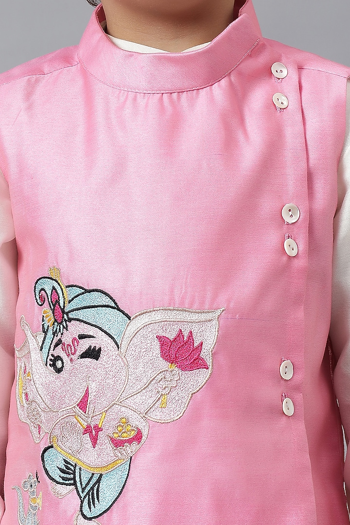 Pink Cotton Embroidered Jacket Set For Boys by Mudkid at Pernia's Pop Up Shop