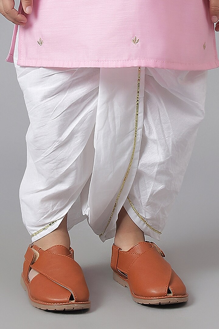 Pink Cotton Embroidered Kurta Set For Boys by Mudkid at Pernia's Pop Up Shop